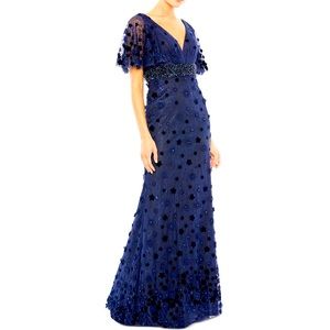 Mac Duggal Floral embellished V neck gown